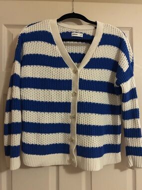 Sonoma Blue and Cream Striped Button Cardigan